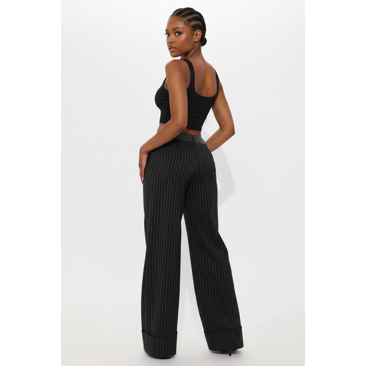 Wide-leg Cut Distinct Cuffed Hem Pinstriped Pants