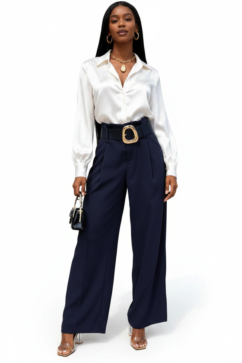 Oversized High Waisted Belted Palazzo Pants