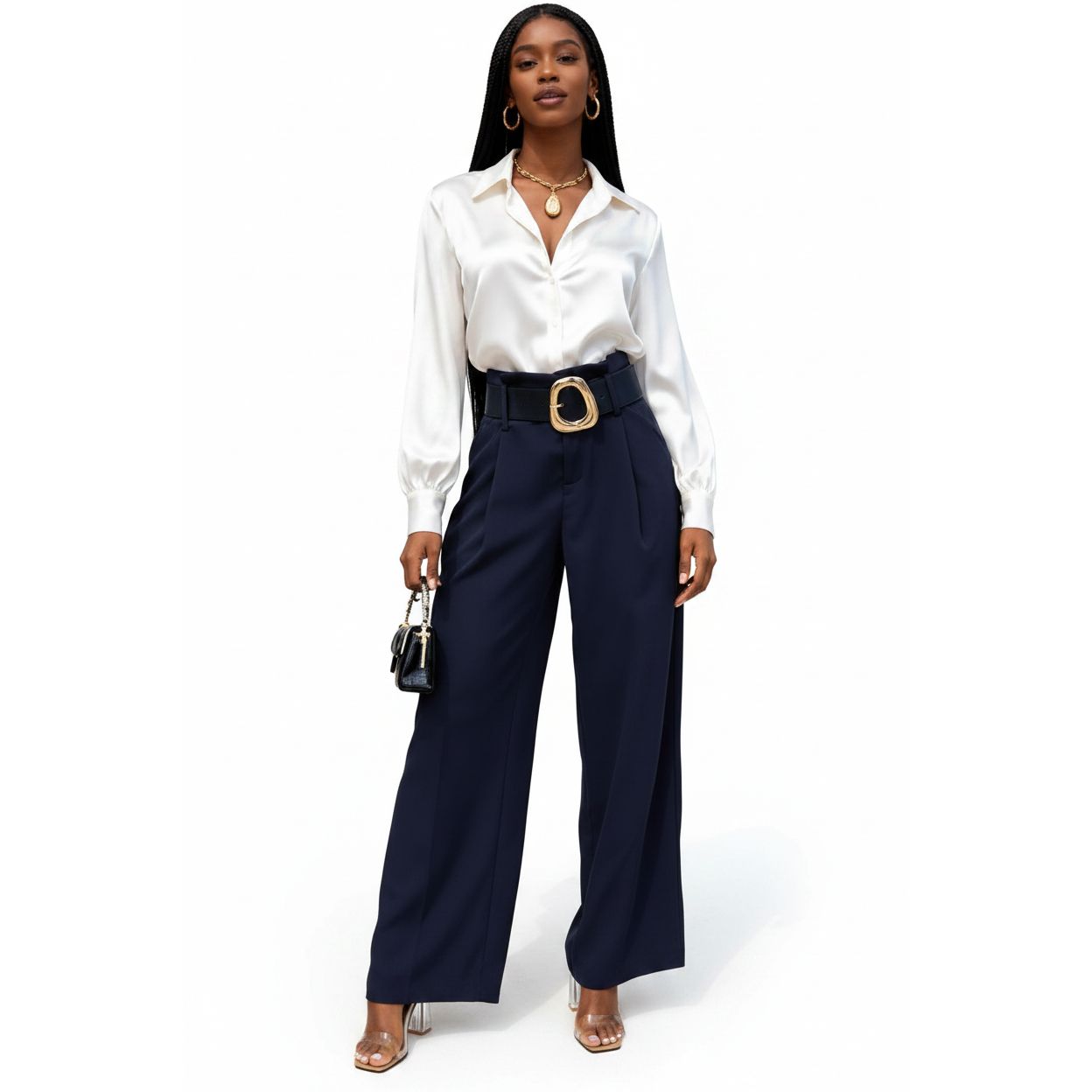 Oversized High Waisted Belted Palazzo Pants