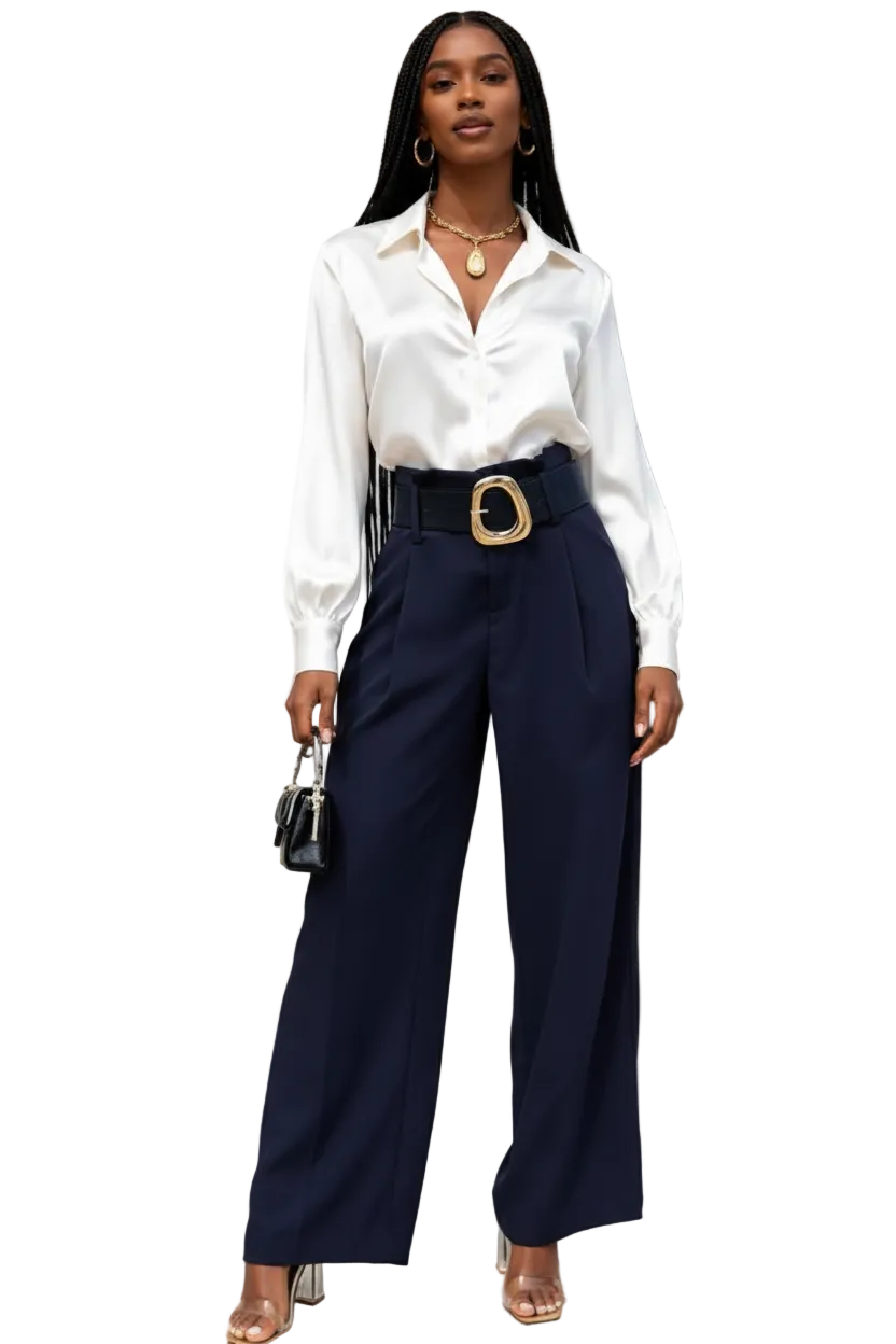 Oversized High Waisted Belted Palazzo Pants