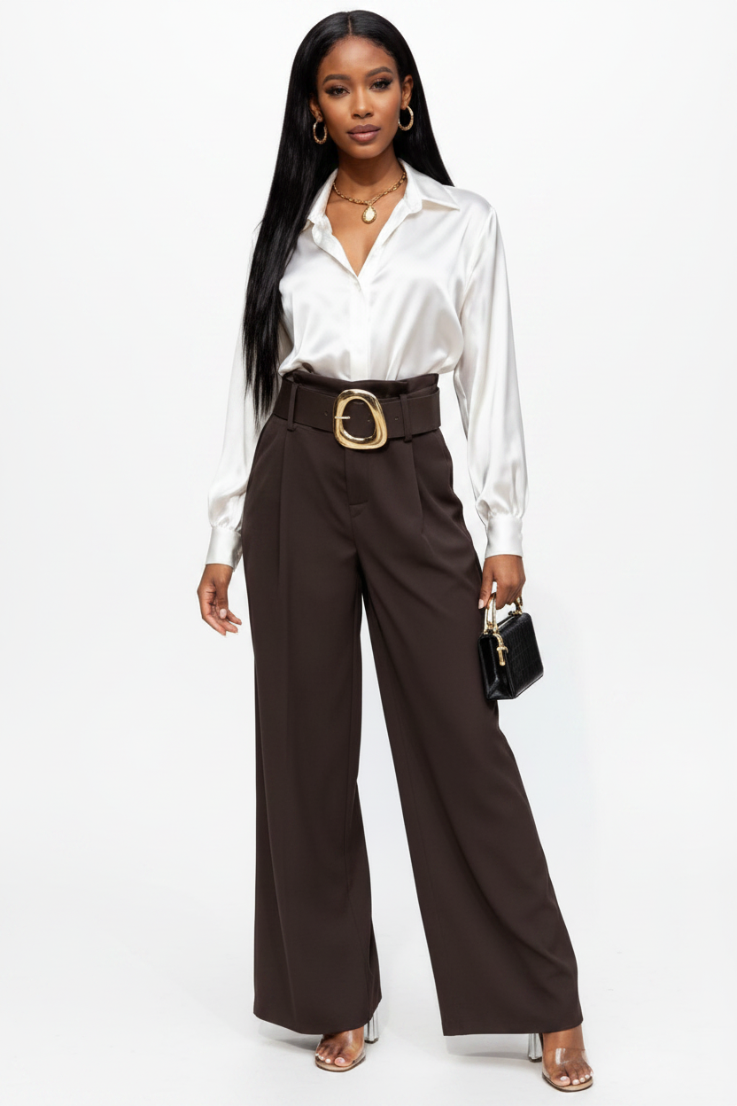 Oversized High Waisted Belted Palazzo Pants