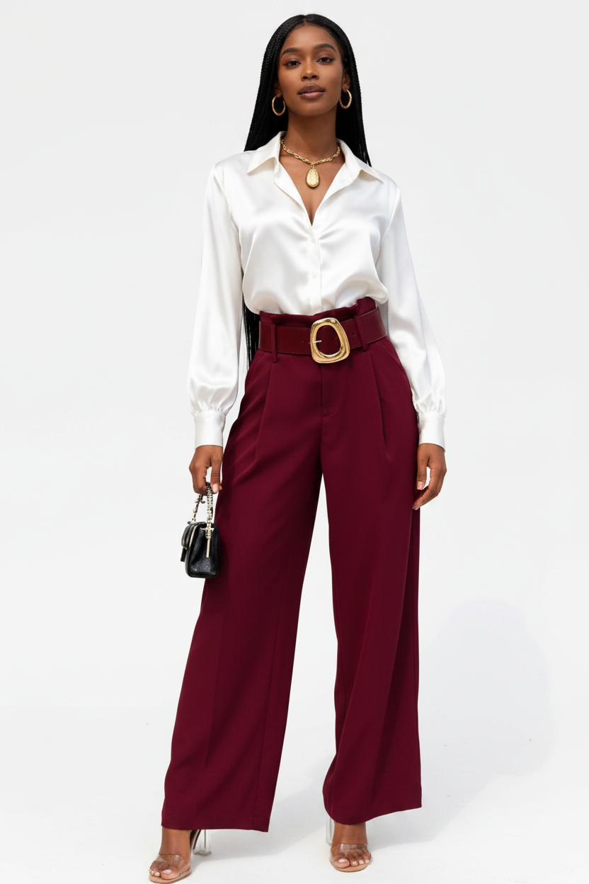 Oversized High Waisted Belted Palazzo Pants