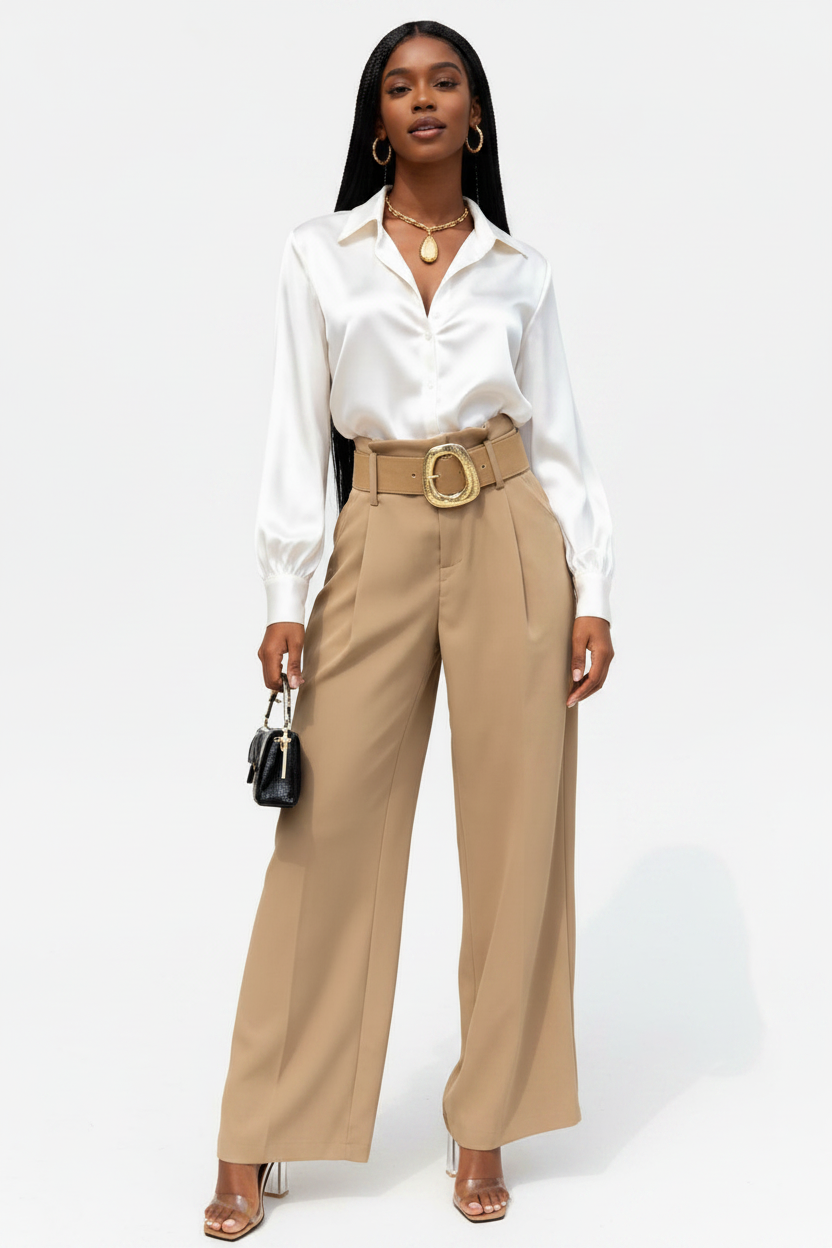 Oversized High Waisted Belted Palazzo Pants
