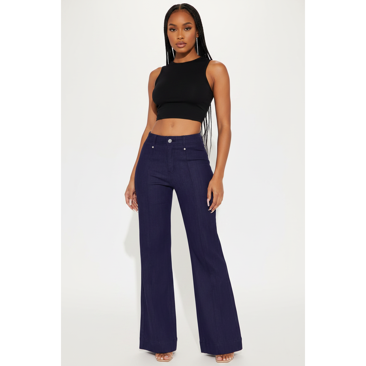 Distinct Front Seam Detail High-waisted Flared Trousers