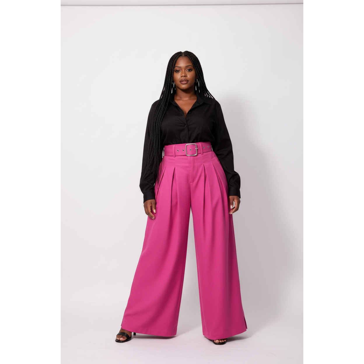 Oversized High-Waisted Pleated Palazzo Pants