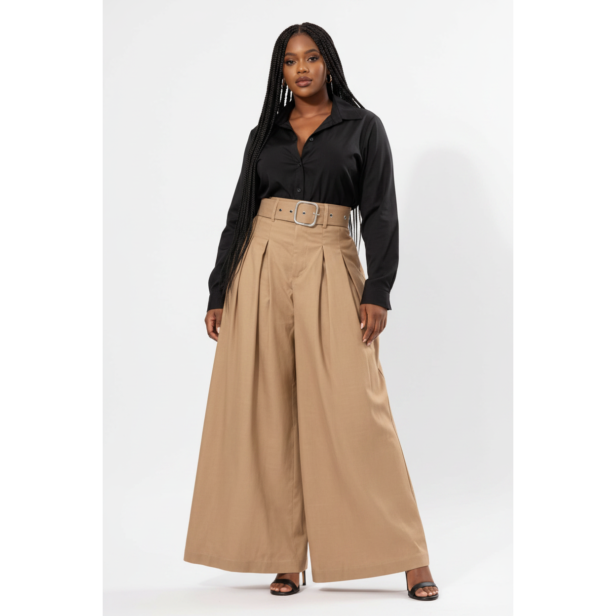Oversized High-Waisted Pleated Palazzo Pants
