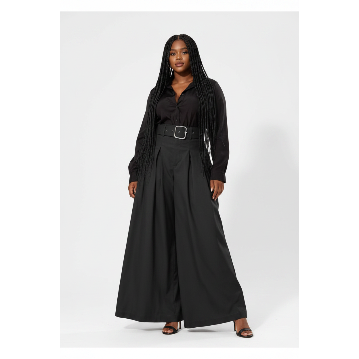 Oversized High-Waisted Pleated Palazzo Pants