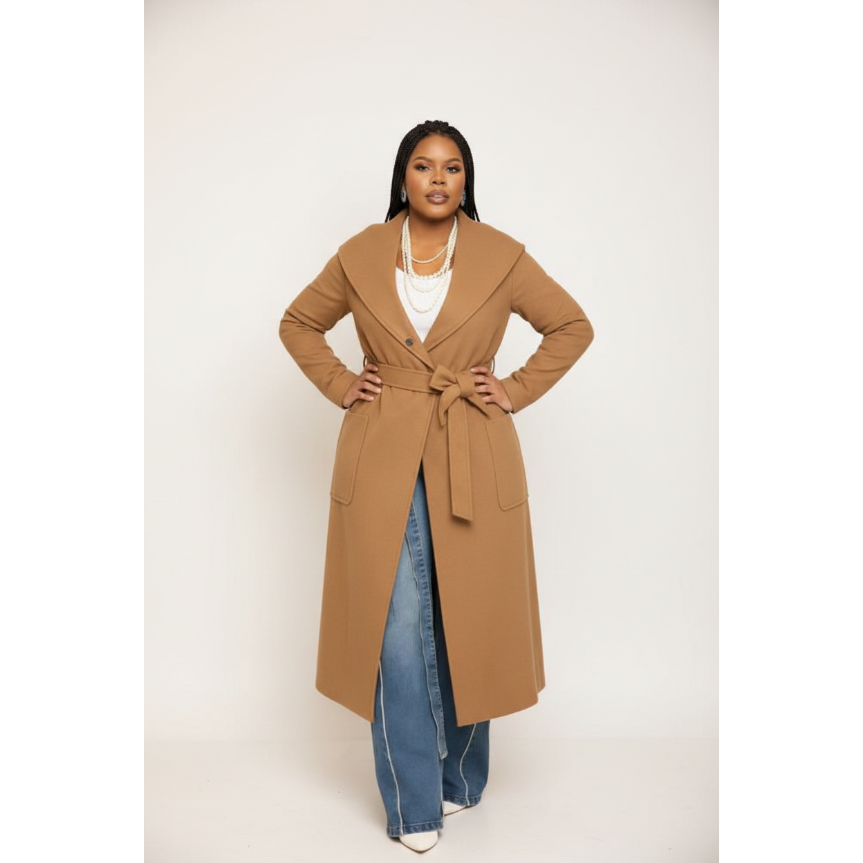 Dramatic Collar With A Tie-waist Closure Wool-blend Coat