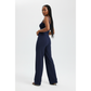 Distinct Front Seam Detail High-waisted Flared Trousers