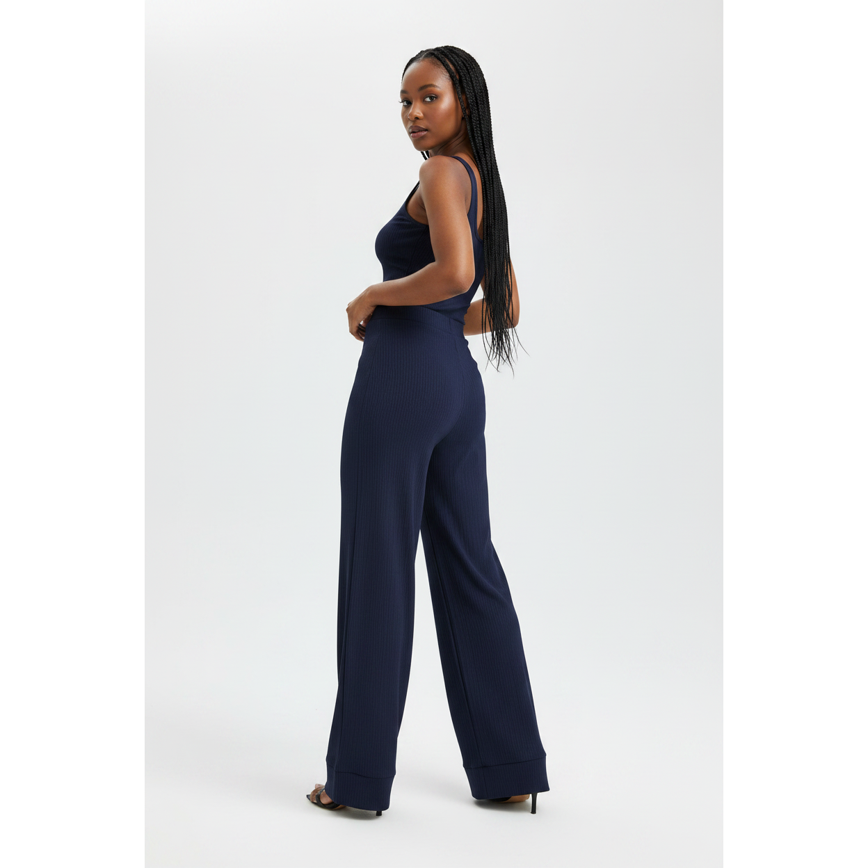 Distinct Front Seam Detail High-waisted Flared Trousers