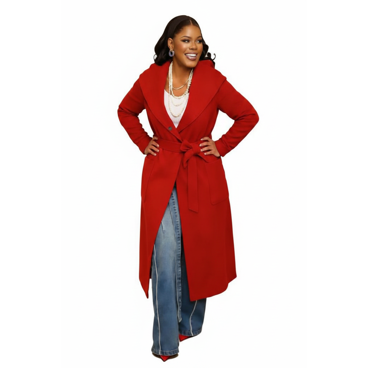 Dramatic Collar With A Tie-waist Closure Wool-blend Coat