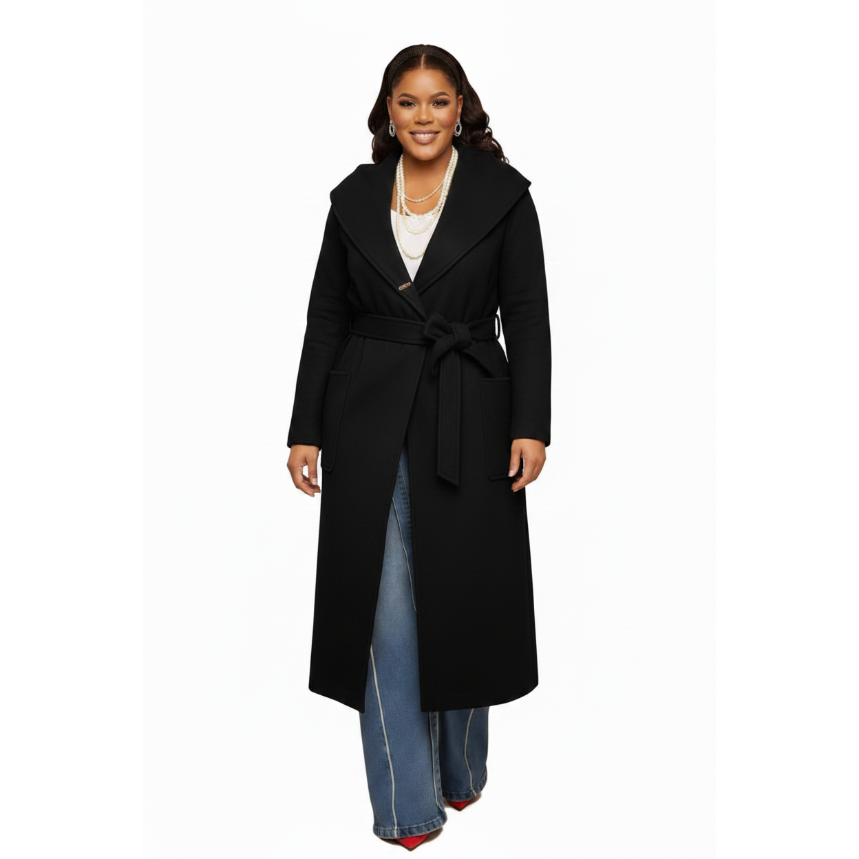 Dramatic Collar With A Tie-waist Closure Wool-blend Coat