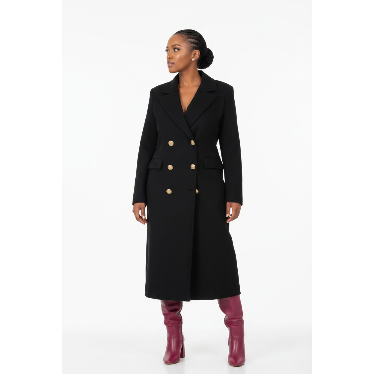 Double-Breasted Button Design Long Tailored Collared Coat