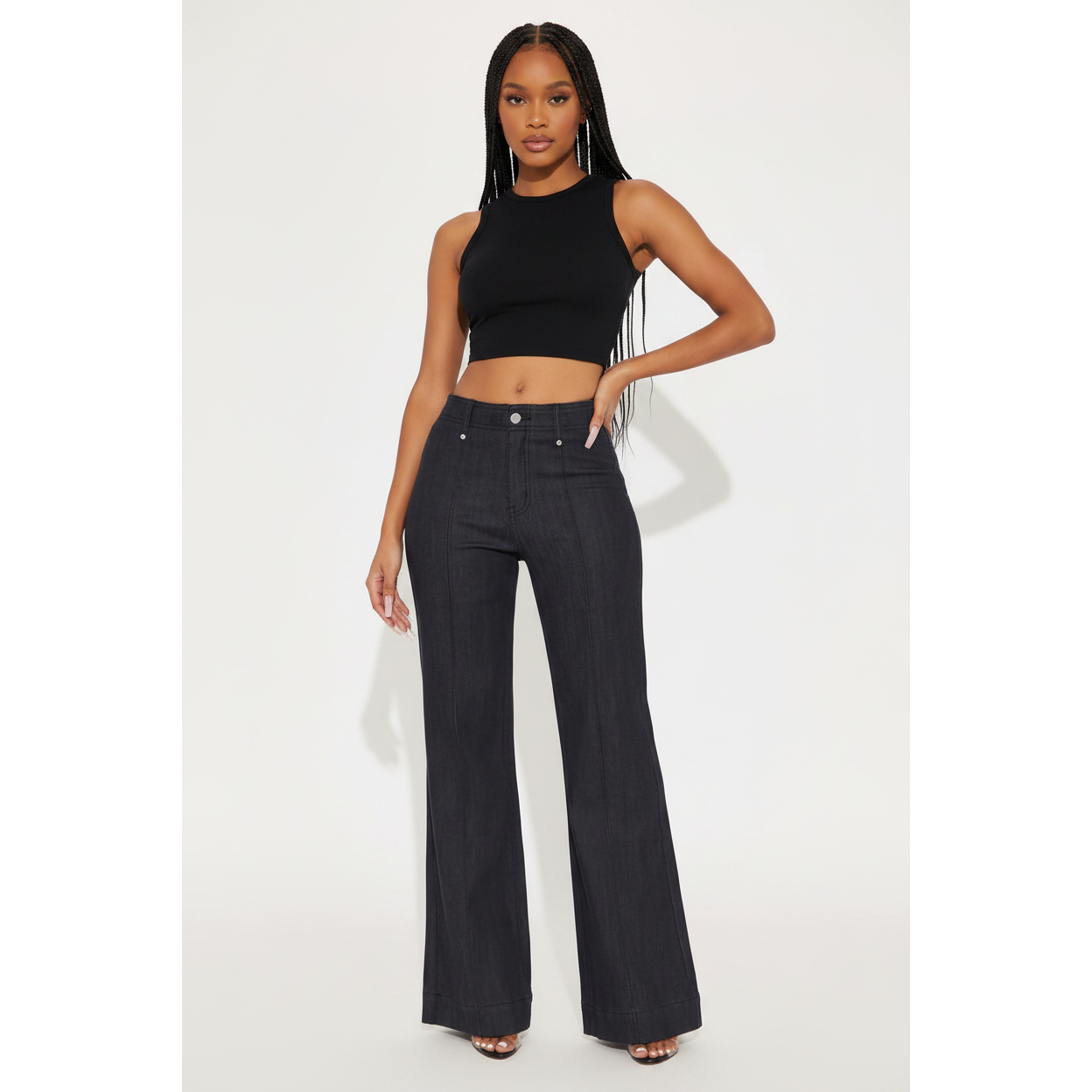 Distinct Front Seam Detail High-waisted Flared Trousers