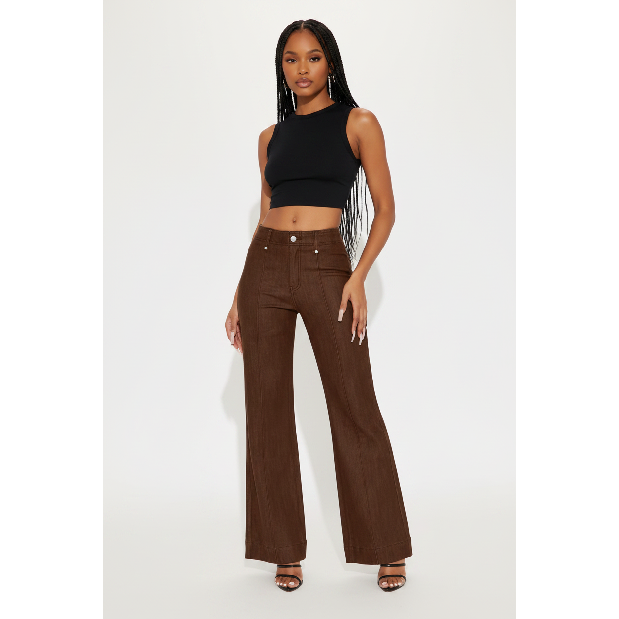 Distinct Front Seam Detail High-waisted Flared Trousers