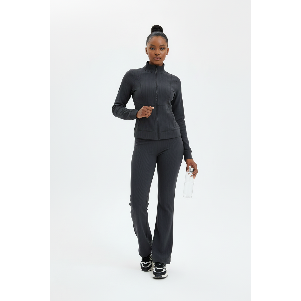 High Stretch Silky Sports Fabric Active Jacket & Flare Pants Set