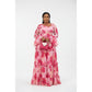Ladies Tropical Pink Floral Tiered Maxi Dress