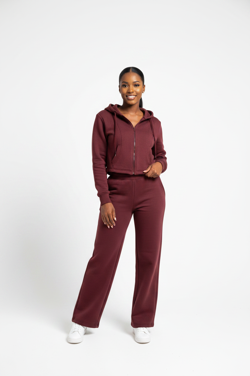 Ladies Paneled Deco Zip-Up Top & Wide Leg Pants