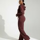 Ladies Paneled Deco Zip-Up Top & Wide Leg Pants