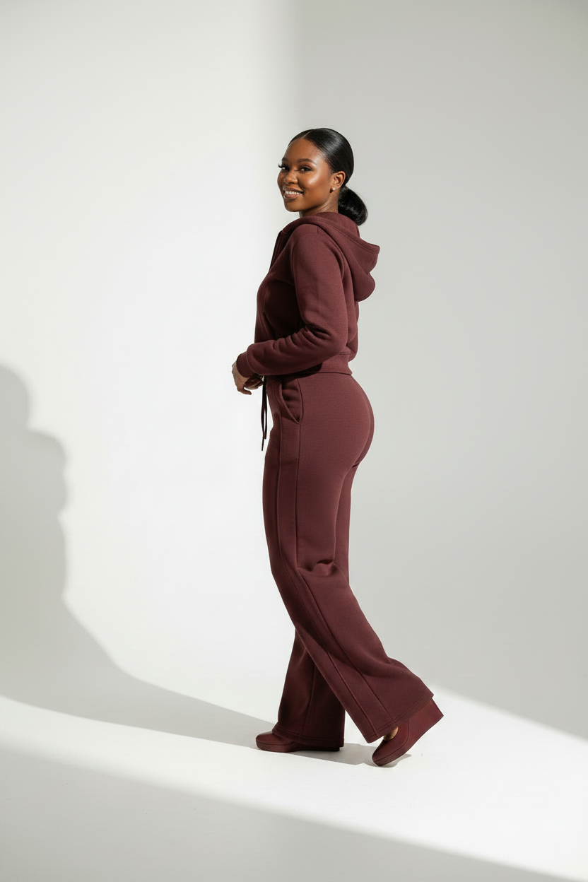 Ladies Paneled Deco Zip-Up Top & Wide Leg Pants