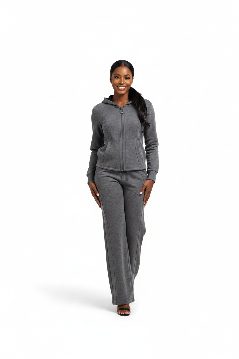 Ladies Paneled Deco Zip-Up Top & Wide Leg Pants