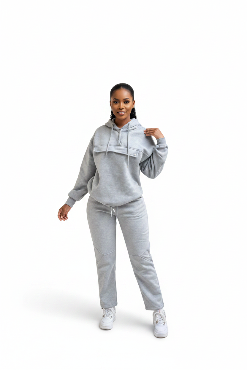 Plus Size Front Flap Hoodie & Jogger Pants