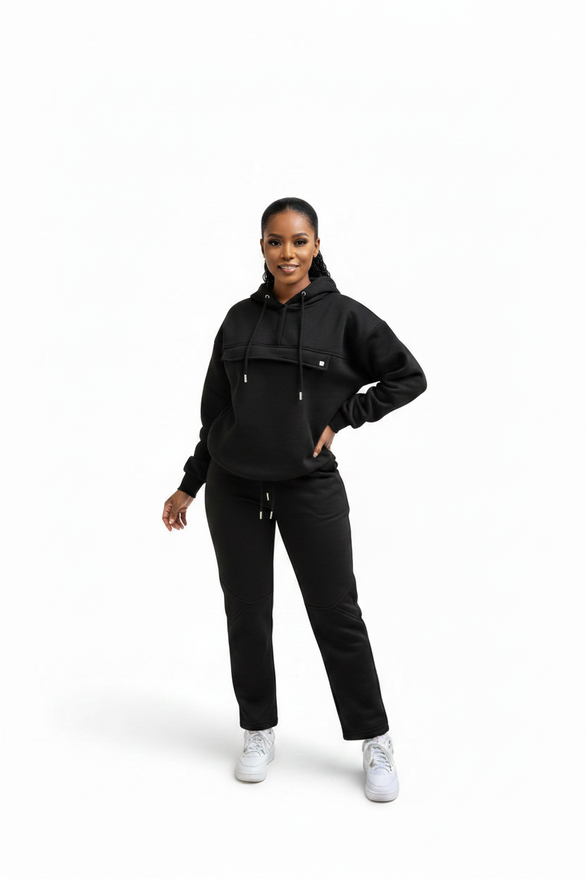 Plus Size Front Flap Hoodie & Jogger Pants