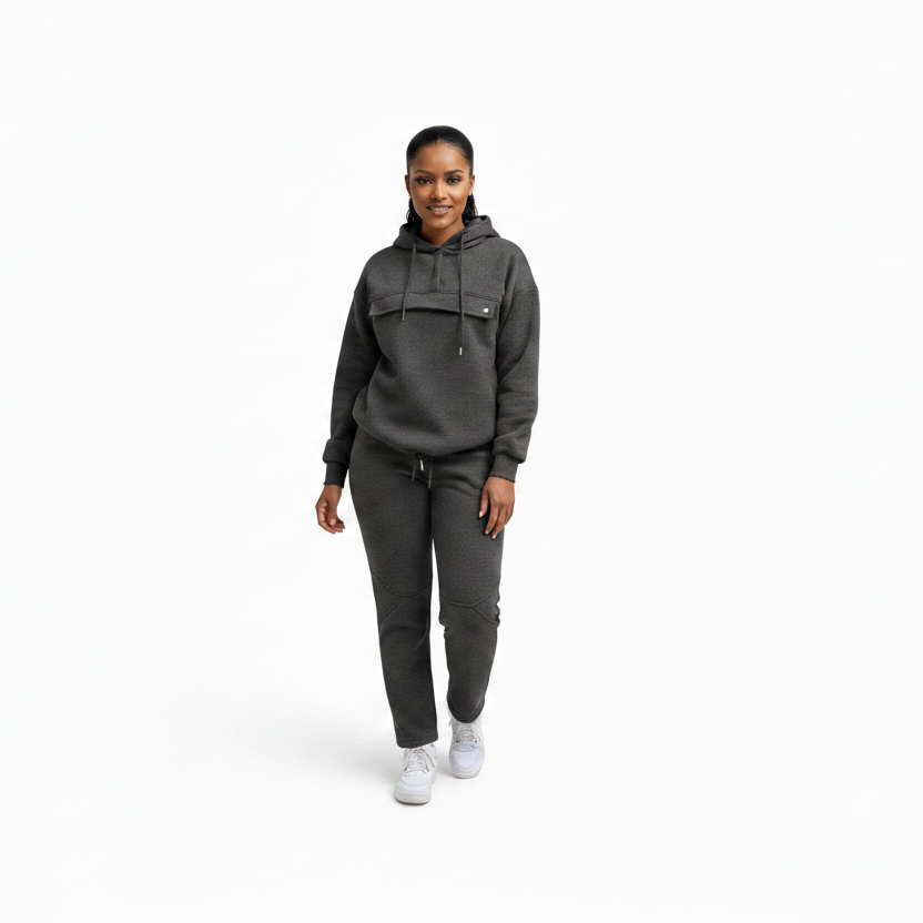 Plus Size Front Flap Hoodie & Jogger Pants