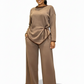 Knitted Side-Split Blouse & Wide-Leg Pants Set