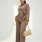 Knitted Side-Split Blouse & Wide-Leg Pants Set