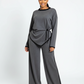 Knitted Side-Split Blouse & Wide-Leg Pants Set