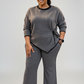 Knitted Side-Split Blouse & Wide-Leg Pants Set