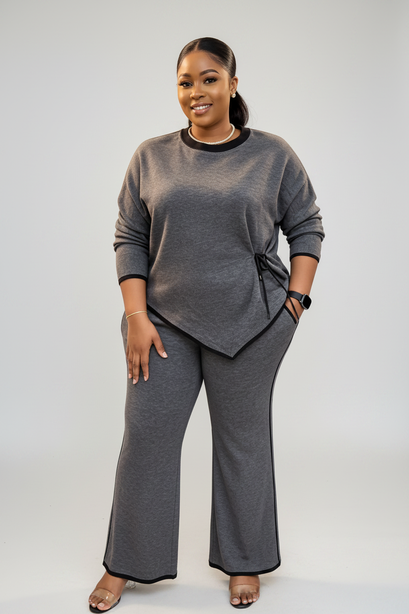 Knitted Side-Split Blouse & Wide-Leg Pants Set