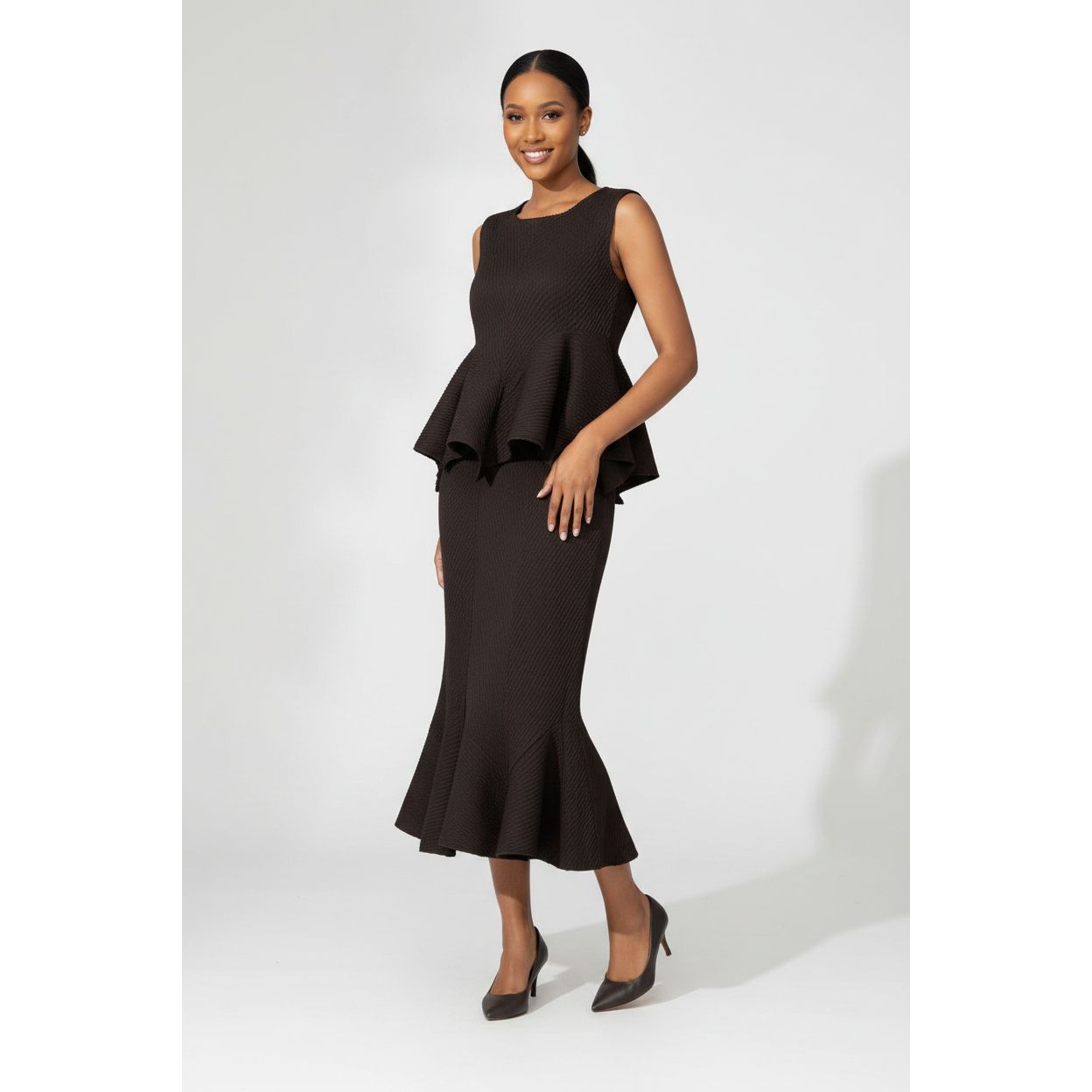 Sleeveless Peplum Top & Mermaid Fishtail Midi Skirt
