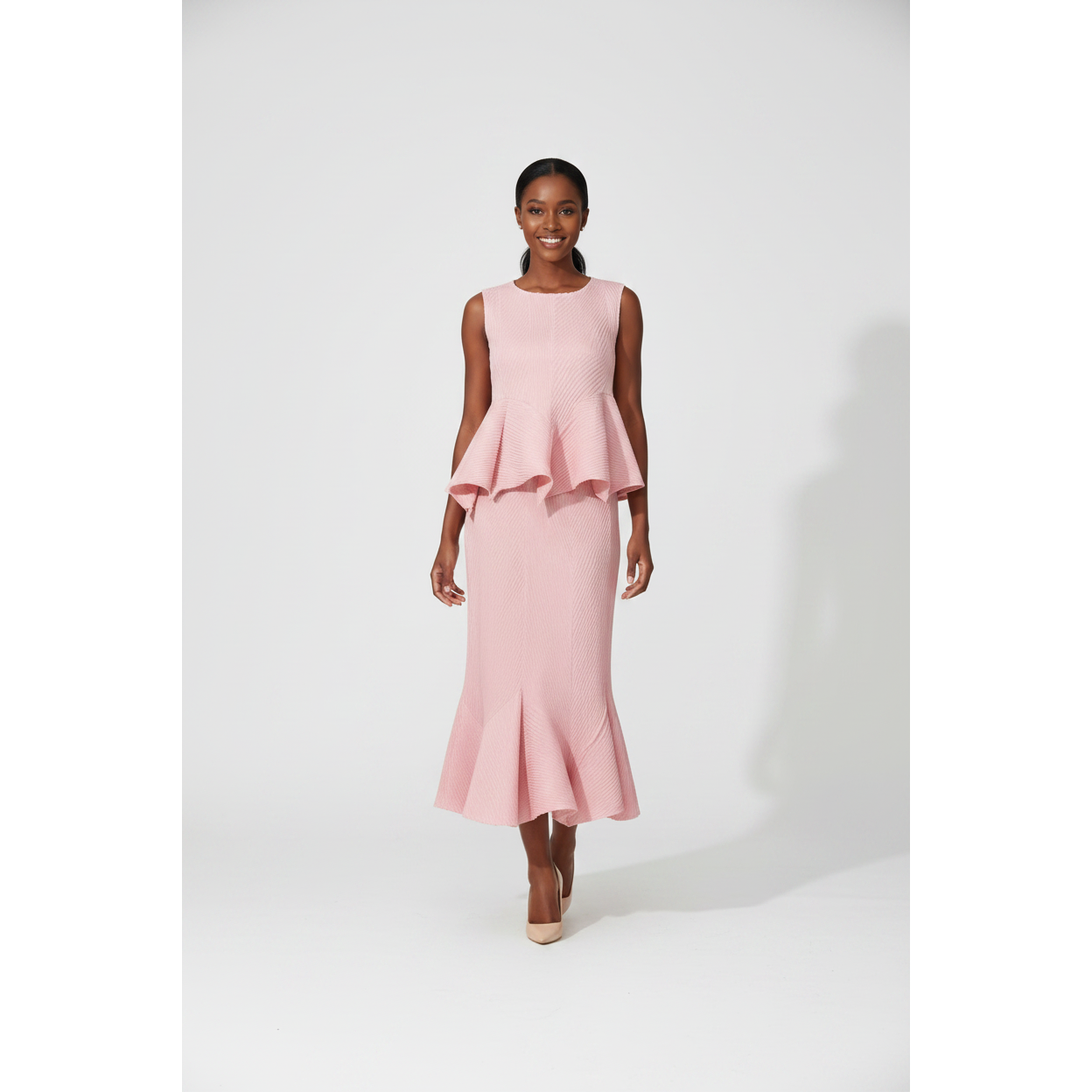 Sleeveless Peplum Top & Mermaid Fishtail Midi Skirt