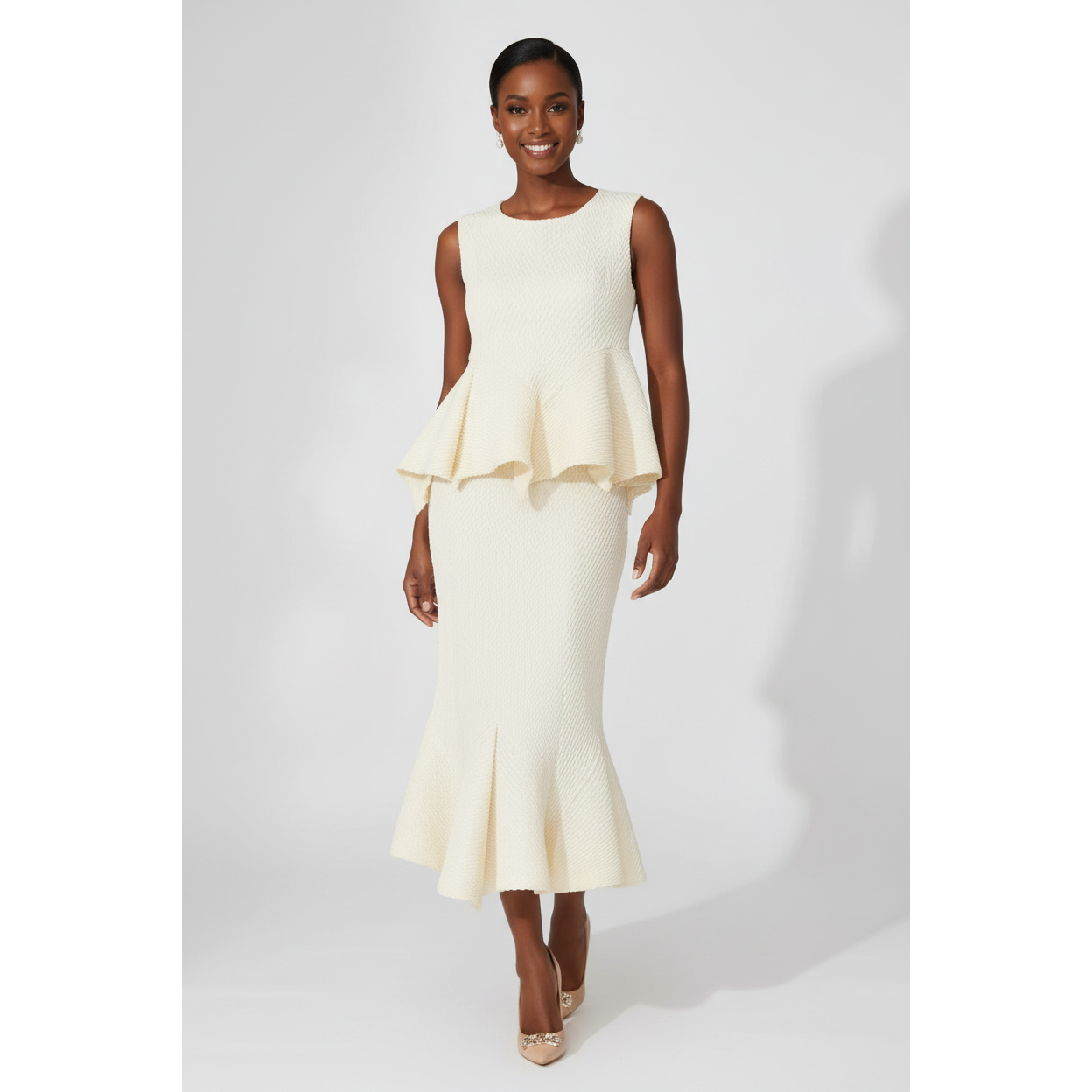 Sleeveless Peplum Top & Mermaid Fishtail Midi Skirt