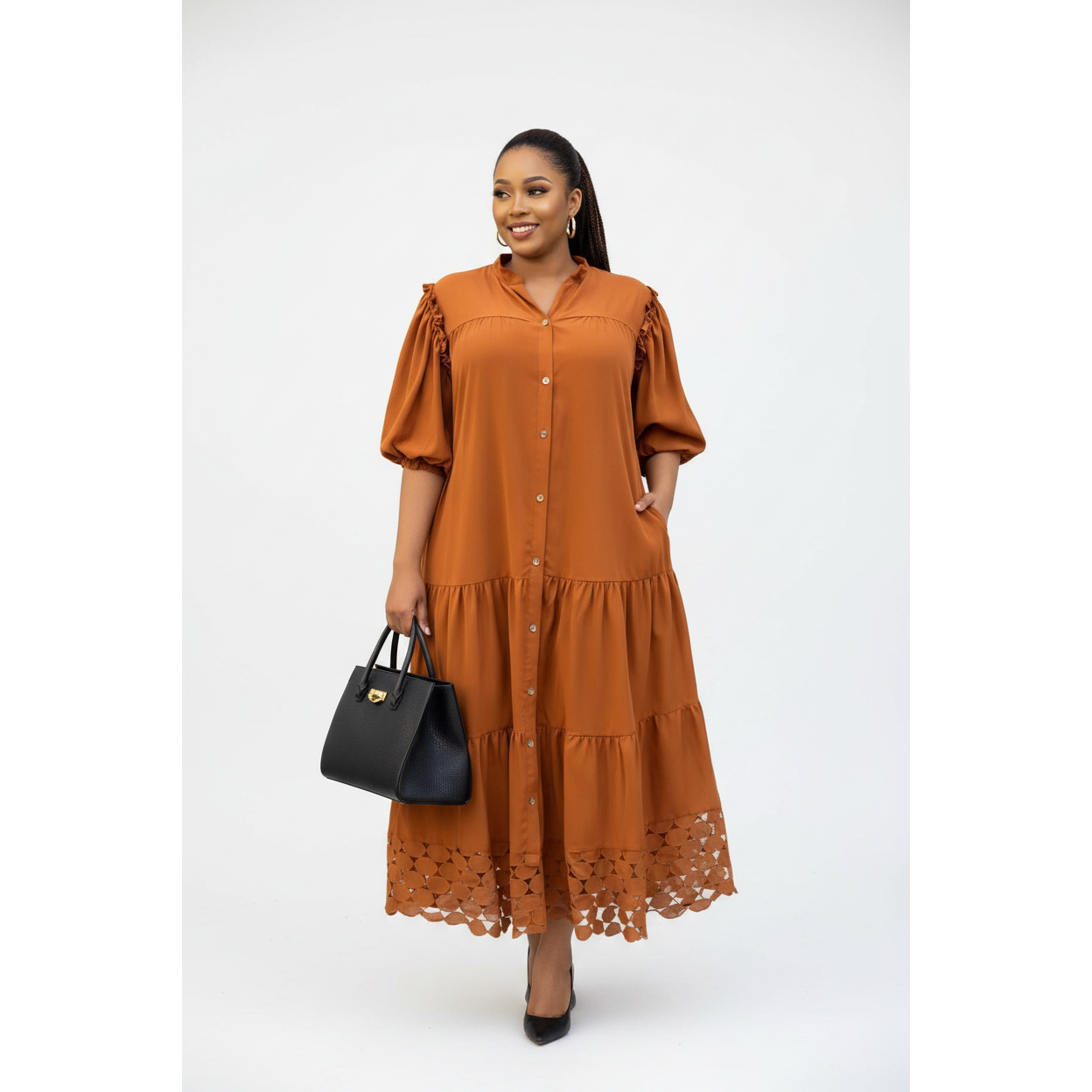 Boho-Chic Tired Midi Shirt Dress
