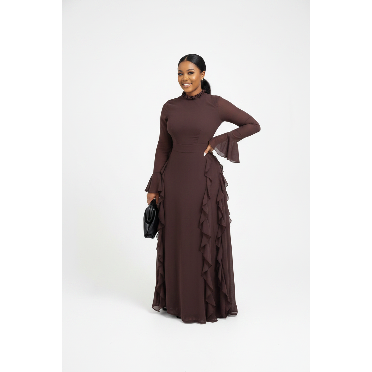 Elegant Mock Neck Modest Maxi Dress