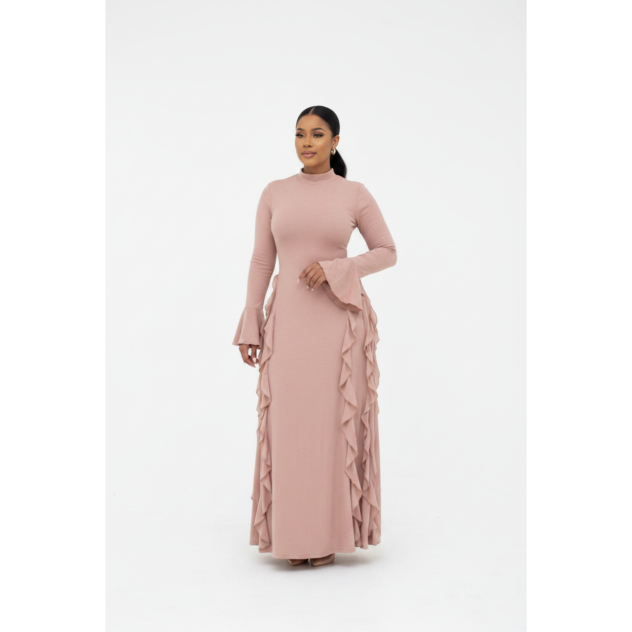 Elegant Mock Neck Modest Maxi Dress