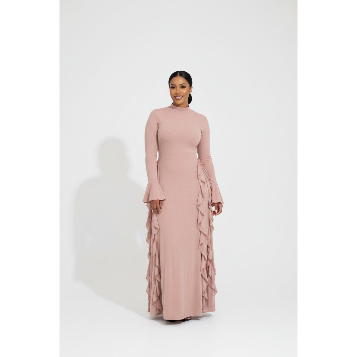 Elegant Mock Neck Modest Maxi Dress