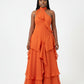 Tiered Ruffle Sage Halter Maxi Dress