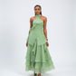 Tiered Ruffle Sage Halter Maxi Dress