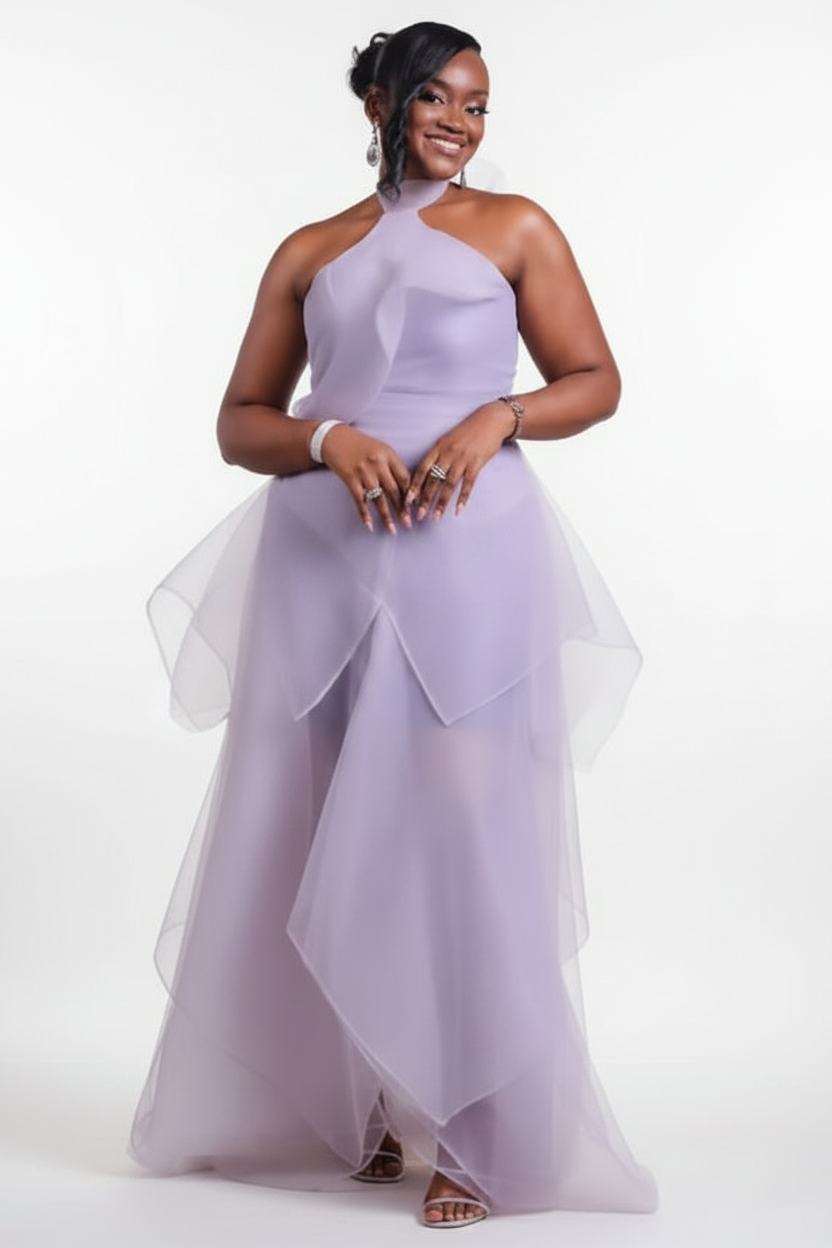Tiered Ruffle Sage Halter Maxi Dress