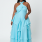 Tiered Ruffle Sage Halter Maxi Dress