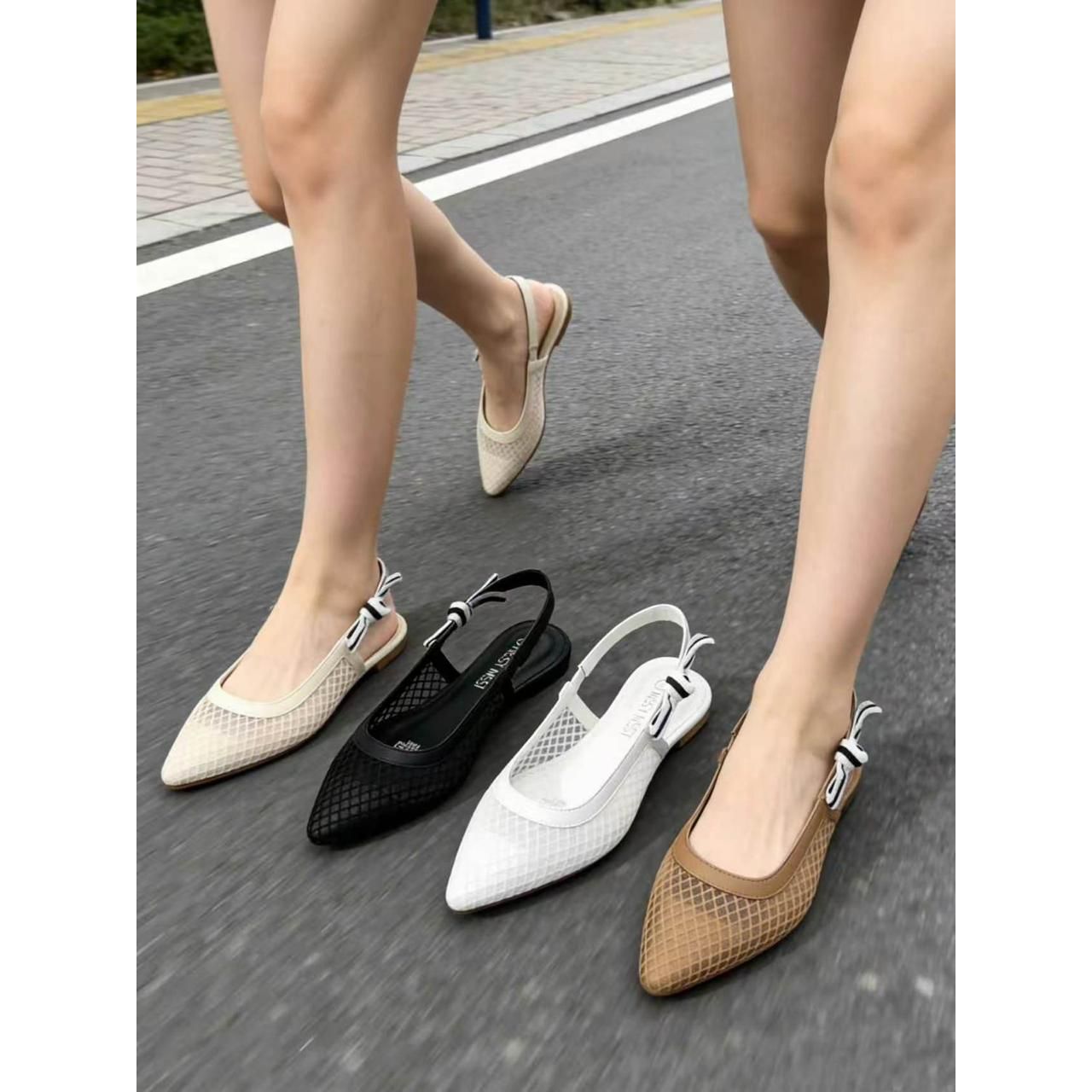 Slingback Mesh Heels Feature a Pointed Toe