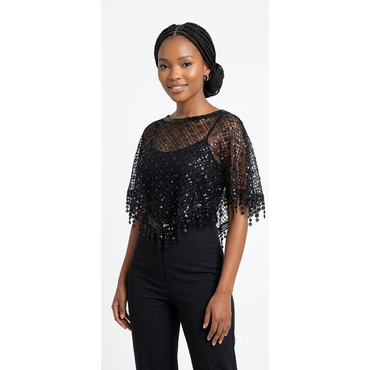 Black Lace Tassel Floral Triangle Scarf Shawl