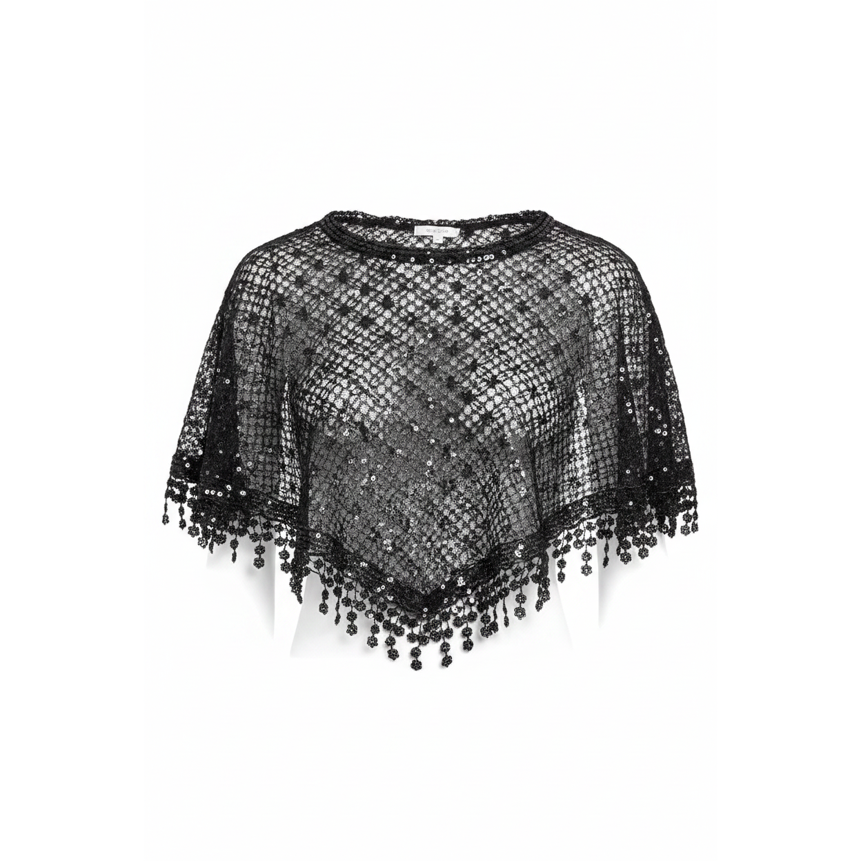 Black Lace Tassel Floral Triangle Scarf Shawl
