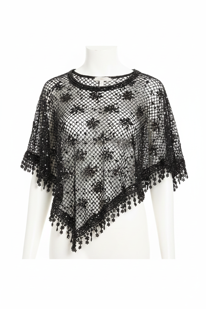 Black Lace Tassel Floral Triangle Scarf Shawl