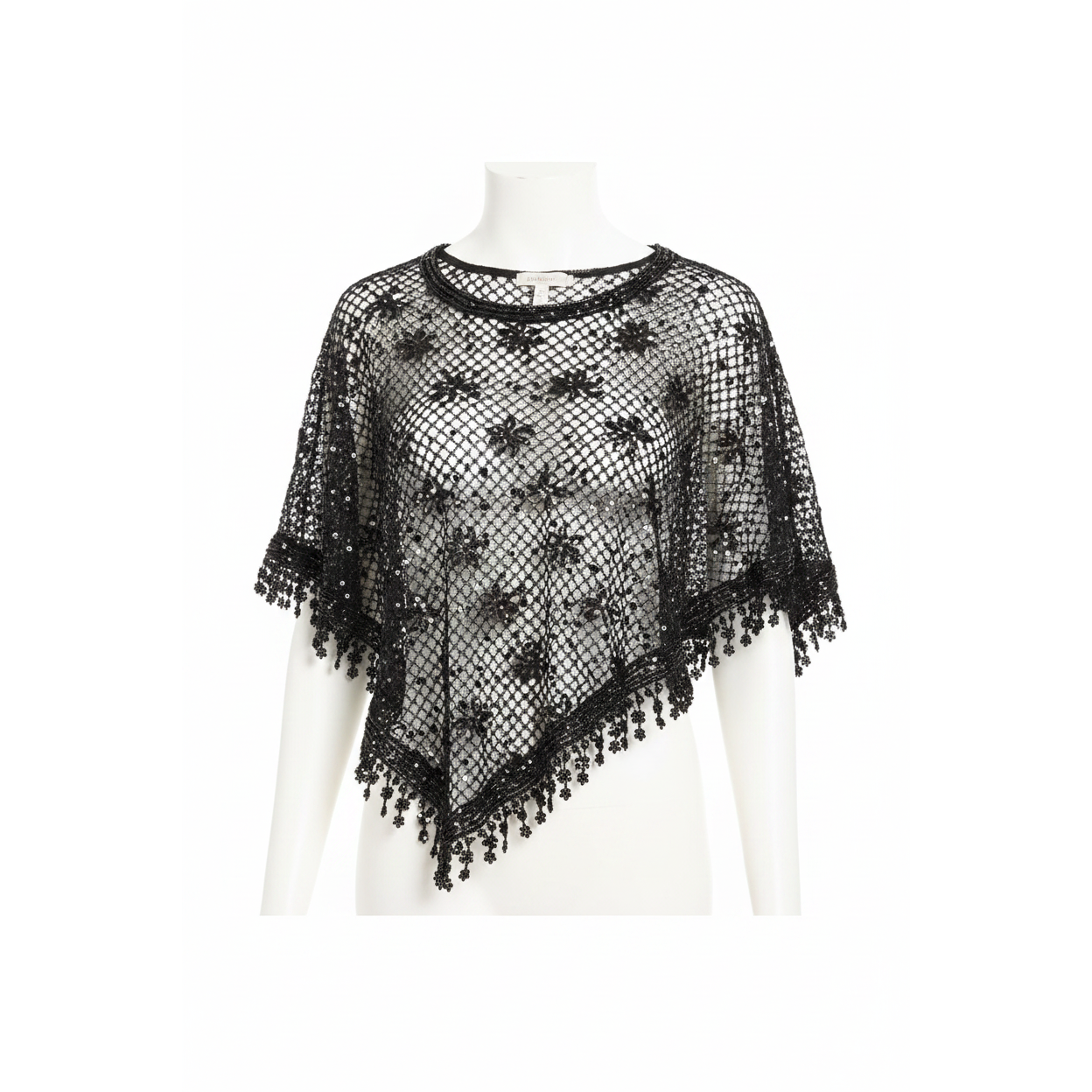 Black Lace Tassel Floral Triangle Scarf Shawl