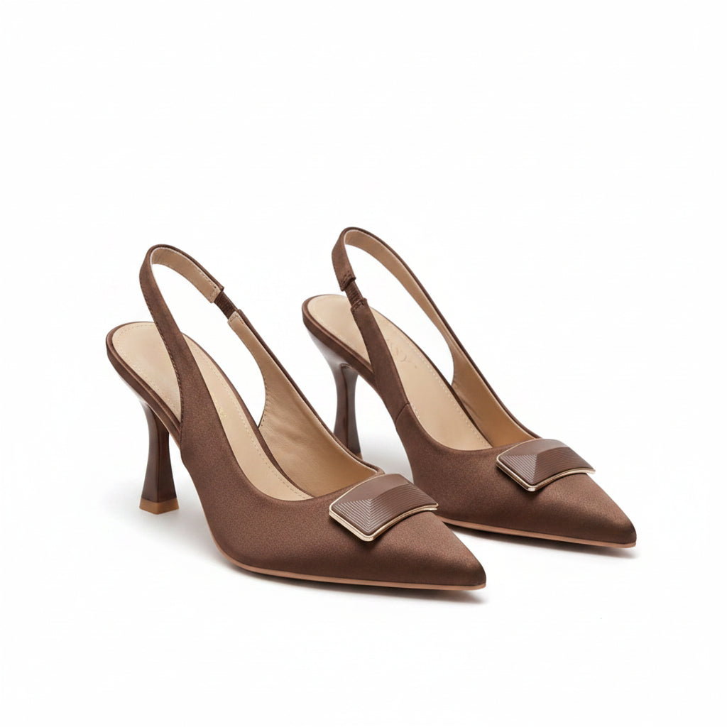 Distinct Structured Metal Buckle Slingback Stilettos Heels